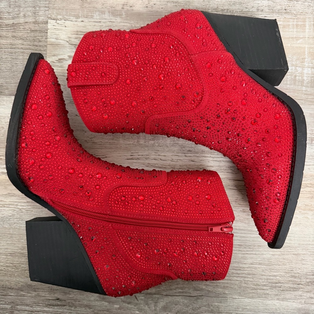 Very G Cherry Red Rhinestone Cowgirl Boots-size 9.5 *like NEW* - Picture 5 of 9